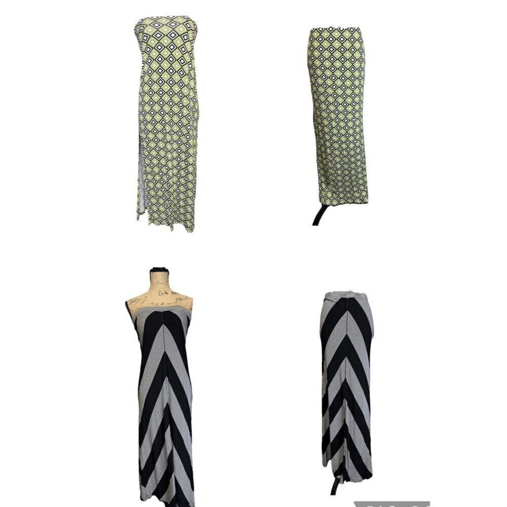 MAXI LONG SKIRT Chevron Geometric Print Lot Of 2 Stretchy Beach Coastal SMALL